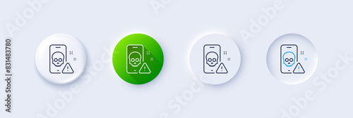 Cyber attack line icon. Neumorphic, Green gradient, 3d pin buttons. Ransomware threat sign. Phone hacking symbol. Line icons. Neumorphic buttons with outline signs. Vector