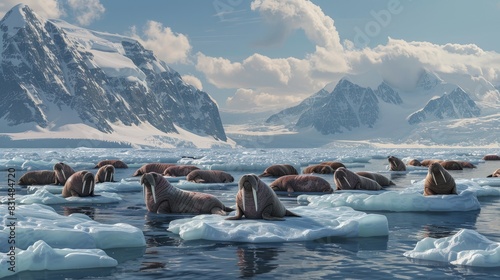A congregation of walruses on the ice floes of Svalbard.