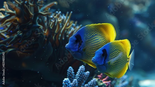 Angelfish pairing, graceful duo, reef romance. © Gefo