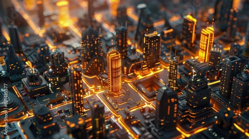 Artificial intelligence simulating urban planning scenarios, futuristic city layouts. © Gefo