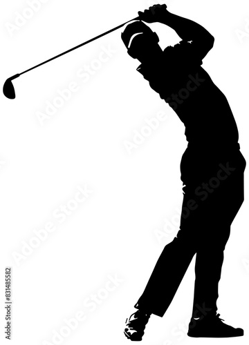 Male golf player swinging a golf club in silhouette, isolated 