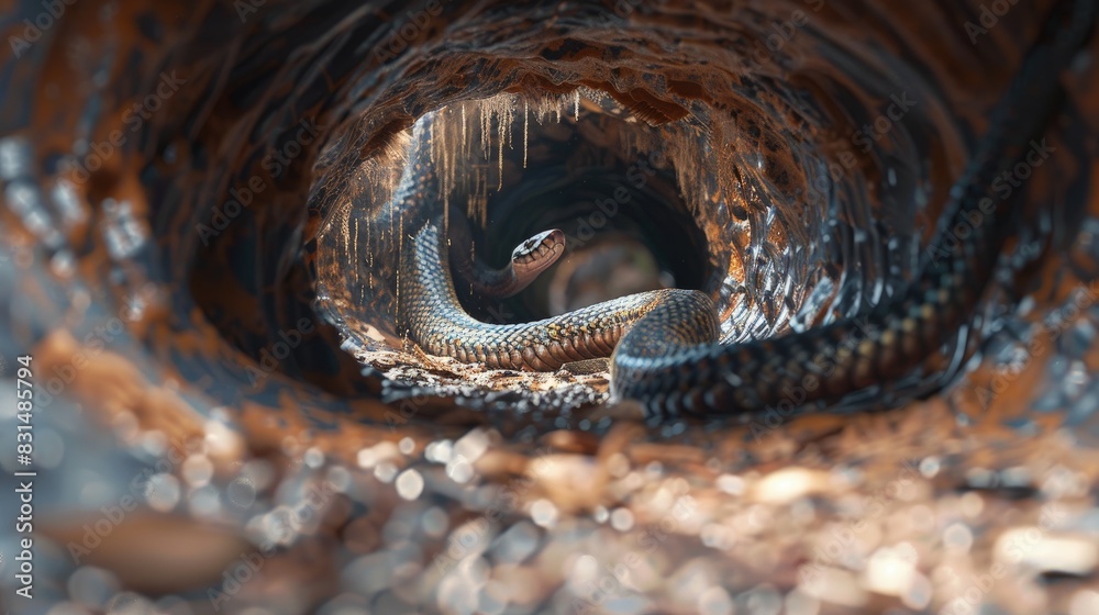 Blind snake in underground burrow, elusive, rarely seen.