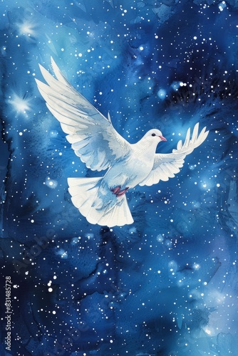 Peaceful Night Sky with Dove of Peace Generative AI