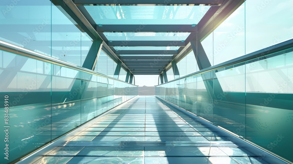 Bridge with glass sides and floor, providing a full view – Transparent crossing. Bridge with glass sides and floor, providing a full view – Transparent crossing.