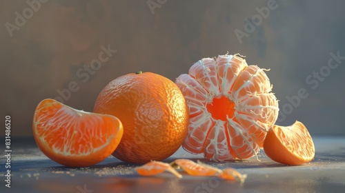 Fresh tangerines, peeled and whole, vibrant orange. photo