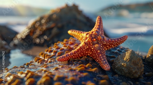 Starfish on tidal rock  vibrant colors  ocean s star.