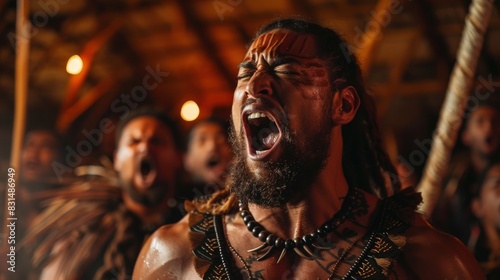 Traditional Maori cultural performance in New Zealand, vibrant, energetic, authentic attire.