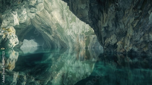 A subterranean lake so clear it mirrors the intricate cave ceiling above.
