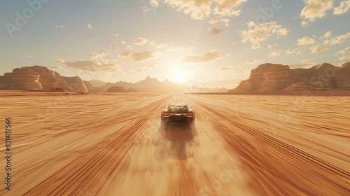 Autonomous vehicle navigating a desert road, heat-adaptive technology.