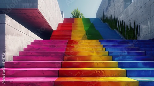City steps leading to a museum, each riser a different color â€“ Ascending art. photo