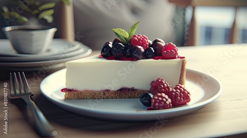 Classic New York cheesecake  creamy and rich  berry topping.