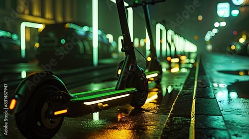 Electric scooters providing a green alternative for short commutes. photo