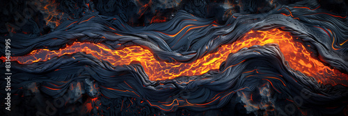 Molten Lava Flowing Through Hardened Lava Crust