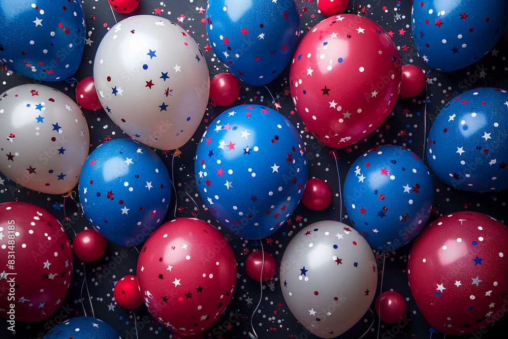A Festive Background Filled with Red, White, and Blue Balloons and Banners A Festive Background Filled with Red, White, and Blue Balloons and Banners