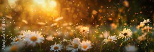 Daisies in a Sunlit Meadow with Floating Pollen