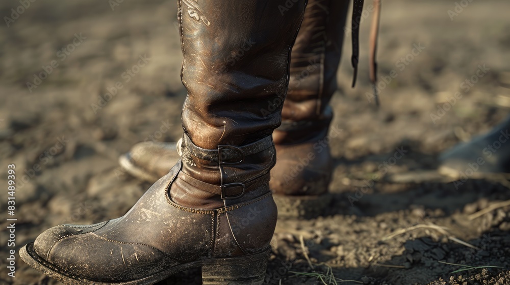Horse riding boots and stirrups, close-up, equestrian training, detailed leatherwork . Horse riding boots and stirrups, close-up, equestrian training, detailed leatherwork .