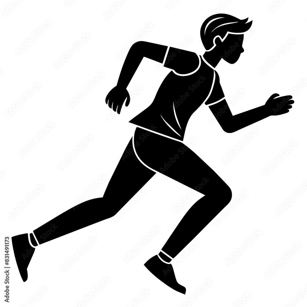 Black and white silhouette of person running on a white background Black and white silhouette of person running on a white background