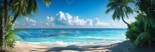 Tropical Beach with Palm Trees and Clear Blue Water