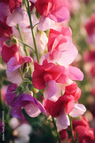 Close-up of sweet pea flowers  white and pink  Generative AI