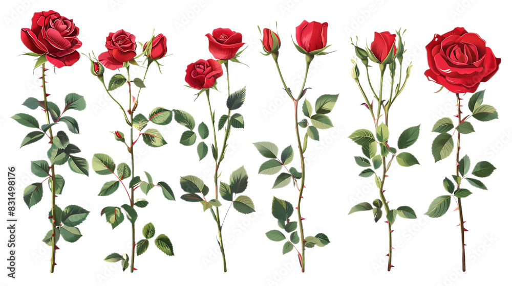 Set of red rose flower and elements - leaves, buds on transparent background. Watercolor illustration for Valentine day, Mother day, wedding, save date card, birthday or anniversary poster Set of red rose flower and elements - leaves, buds on transparent background. Watercolor illustration for Valentine day, Mother day, wedding, save date card, birthday or anniversary poster