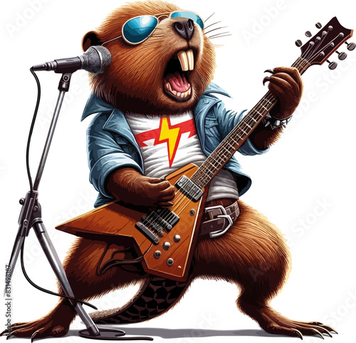 cool rockstar beaver with guitar