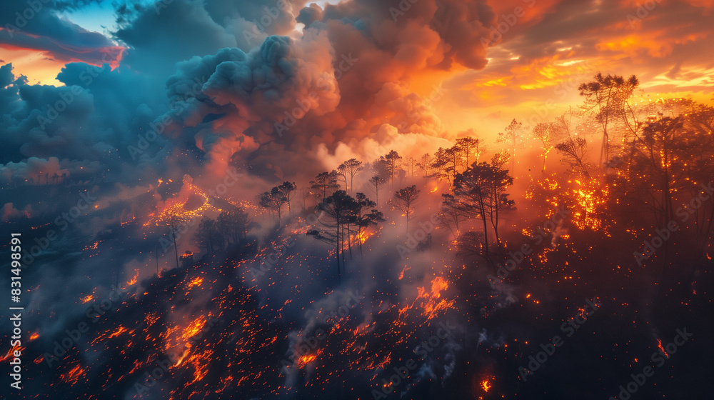 Fototapeta premium burning forest birds eye view