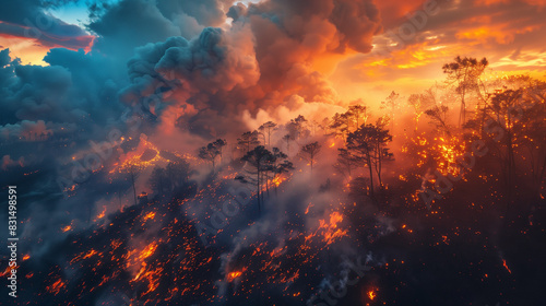 burning forest birds eye view © Poprock3d