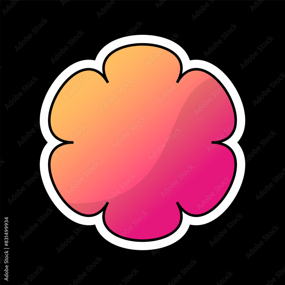 Abstract geometric sticker with white outline and orange-pink gradient fill. Flower sticker for social networks, websites, notes in trending style. Isolated on black background. Abstract geometric sticker with white outline and orange-pink gradient fill. Flower sticker for social networks, websites, notes in trending style. Isolated on black background.