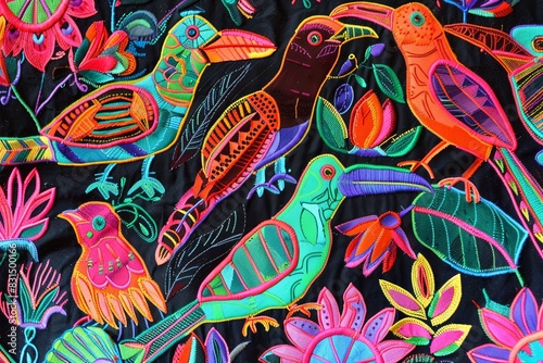 Molas from Panama Kuna Islands Bright Colorful Birds photo