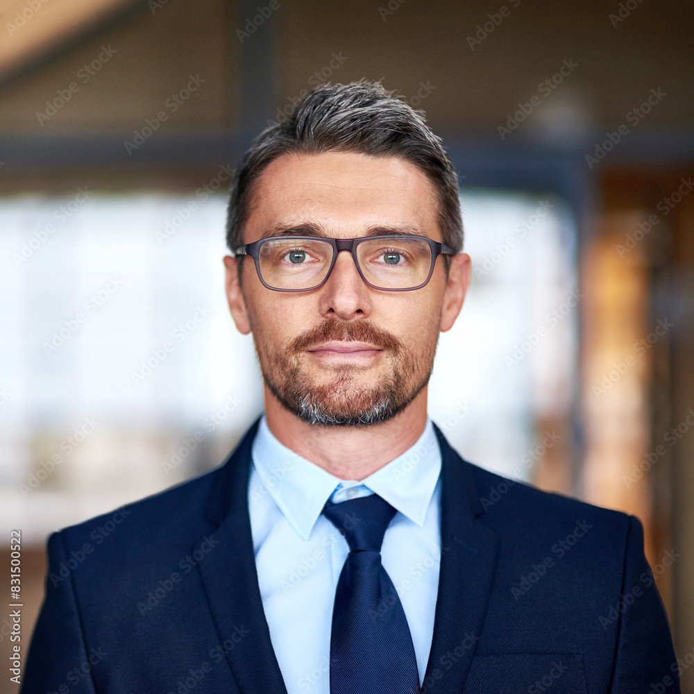 Mature businessman, portrait and confidence in office with pride for employee in finance company. Professional, corporate entrepreneur and face of manager in auditing career with glasses and serious Mature businessman, portrait and confidence in office with pride for employee in finance company. Professional, corporate entrepreneur and face of manager in auditing career with glasses and serious