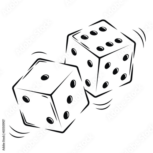 Pair of dice to gamble or gambling in craps line art vector icon for casino apps and websites