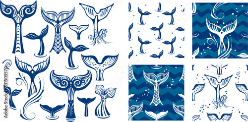 Set of Stylized Tails of a Whale
