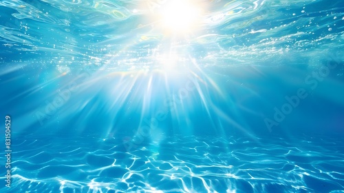 青いプールの水の背景と太陽光 photo