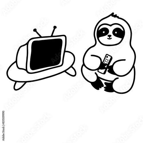Vector illustration of a sloth watching TV | Minimalist Style