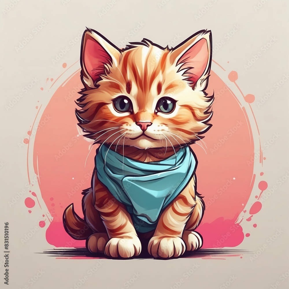 Cute kitten Vector Logo little animal character, illustration simbol print
