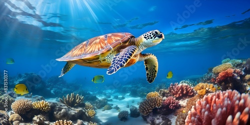 Protecting the Hawksbill Turtle  Image in a Marine Conservation Setting. Concept Hawksbill Turtle  Marine Conservation  Endangered Species  Ocean Ecosystem  Wildlife Photography
