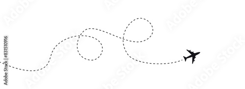 Airplane routes set. Aircraft planes tracking, travel, location pins, map pins. Plane, airplane, aircraft paths. Vector illustration.