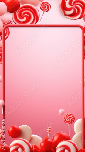 frame from candy on a red background. lollipop, caramel and sweets. party invitation card. Place for text.