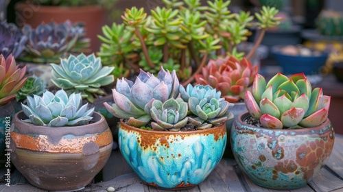 Attractive succulents in containers © AkuAku