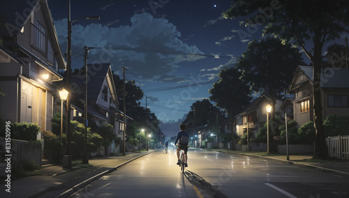 night scene of a street in a residential area