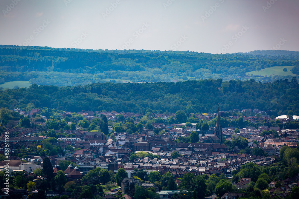 Landscape view of the English countryside on a warm spring day, Image shows a beautiful countryside view from the top of Box hill on the outskirts of London Landscape view of the English countryside on a warm spring day, Image shows a beautiful countryside view from the top of Box hill on the outskirts of London