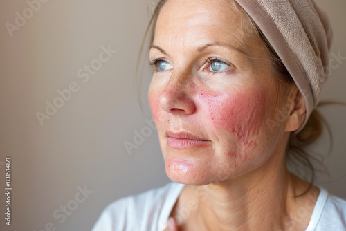 Woman after successful rosacea treatment. Laser treatment of skin problem. Dermatology problem.