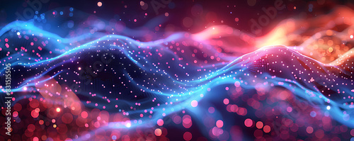 Digital background perfect for tech processes, neural networks, artificial intelligence, data transfer and encryption, digital archives, sound and graphic presentations, science, education, etc