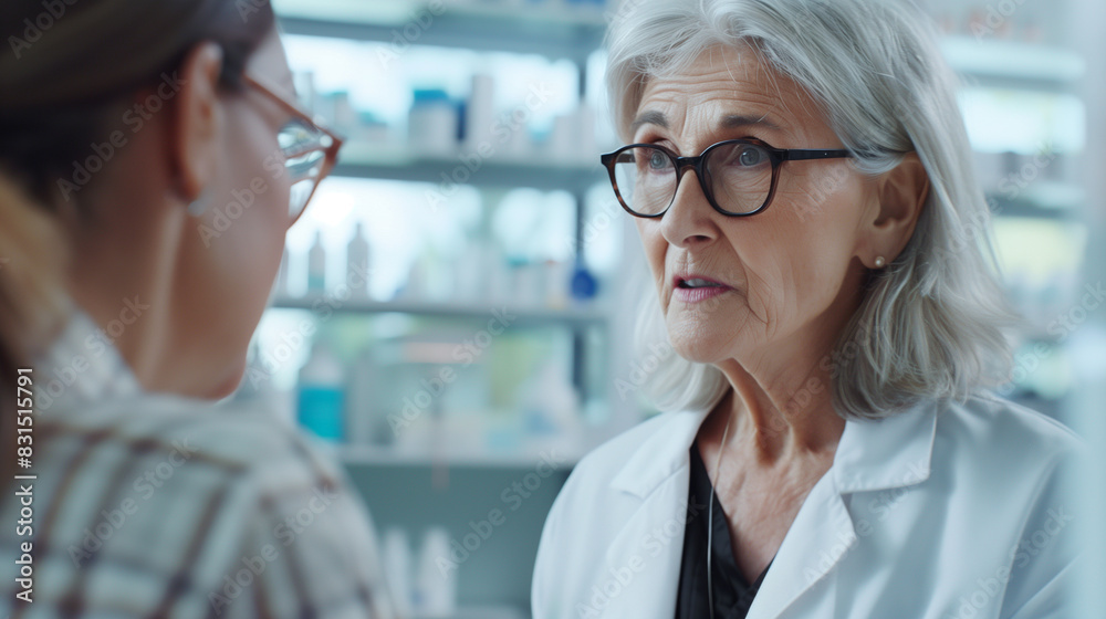 Fototapeta premium Senior Scientist Discussing Research in Modern Lab - science, technology, laboratory, professional, elderly, expert, white coat, advanced, innovation 