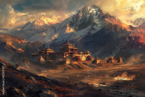 Traditional Tibetan Buddhist Monastery in the Himalayas photo