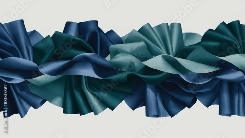 Illustration of the background of blue and green voile fabrics made in the form of an undulating pattern. photo