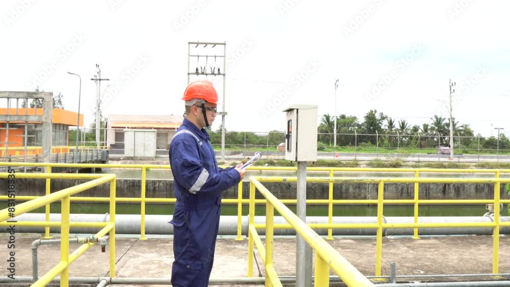 Service engineer checking on waste water treatment plant,Environmental engineers inspect quality at water plants,Technicians work at a water station to produce tap water. Service engineer checking on waste water treatment plant,Environmental engineers inspect quality at water plants,Technicians work at a water station to produce tap water.