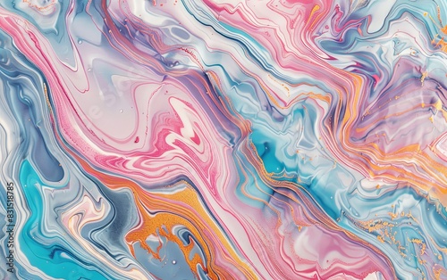 Colorful Abstract Acrylic Flow Painting With Pink And Blue Swirls © AZ Studio