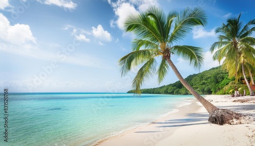 beautiful tropical beach with palms and turquoise sea in jamaica island summer vacation and tropical beach concept
