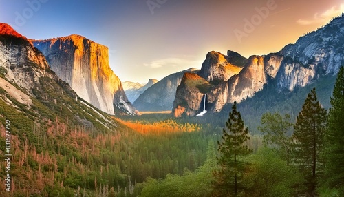 yosemite national park valley at sunrise landscape from tunnel view california usa